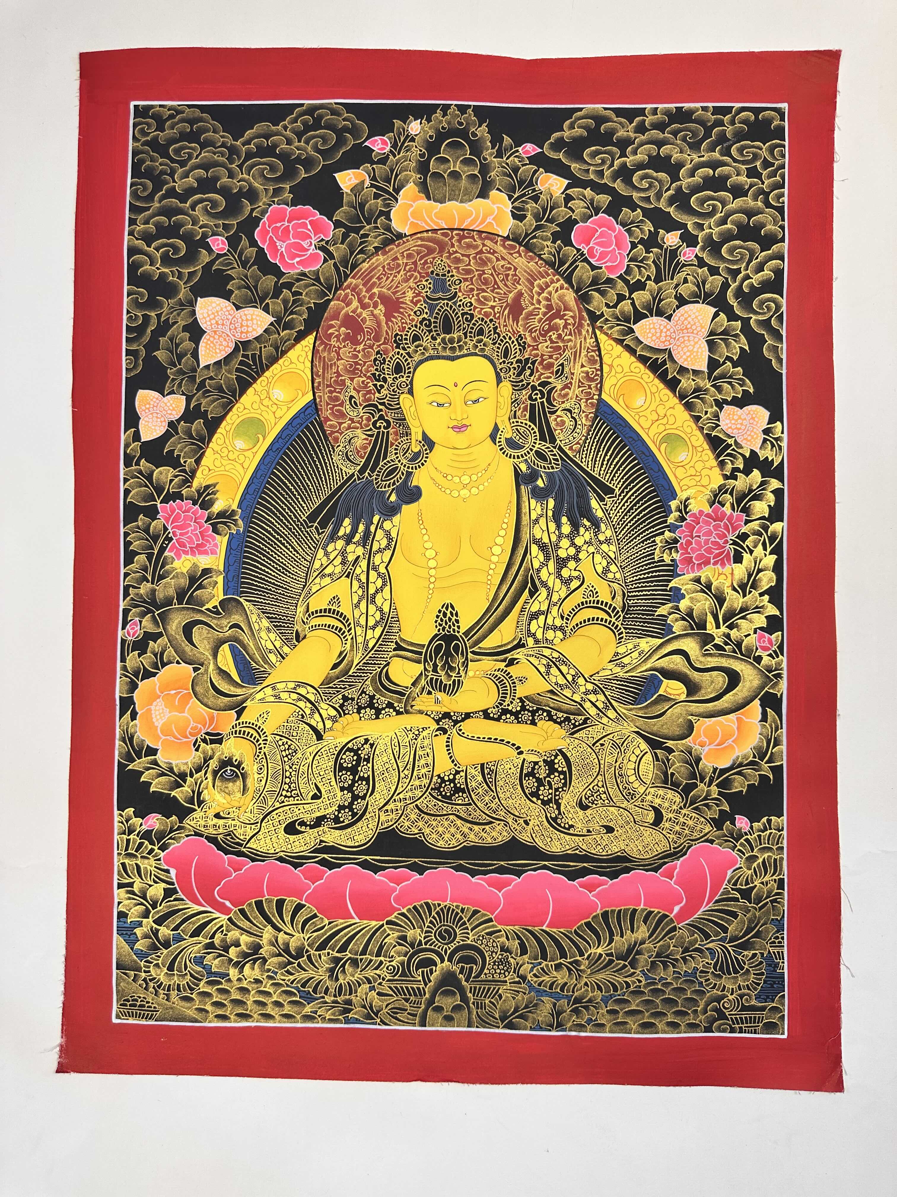 Ratnasambhava Buddha Thangka – Black Background